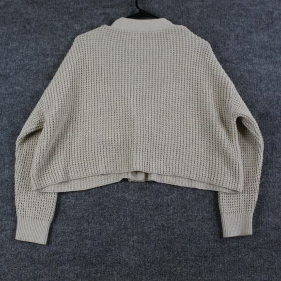 Eberjey Sweater Small Recycled Cardigan Oat Chunky Waffle Knit Cropped Cute Cozy - Picture 7 of 12